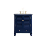 Elegant Decor Rhodes 30 Coastal Solid Wood Single Bathroom Vanity In Blue