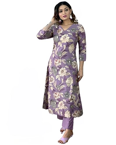 Gosriki Women'S Rayon Straight Printed Kurta With Pant Set (Dhun-Purple-Nw-Gs_3Xl_Purple_Xxx-Large),Purple,3,B0CFFBPKR6