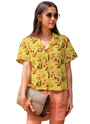 Anni Designer Women'S Tunics Tops Rayon Viscose Printed Short Shirt For Women (Anthem Yellow_S_Yellow_Small),Yellow,S