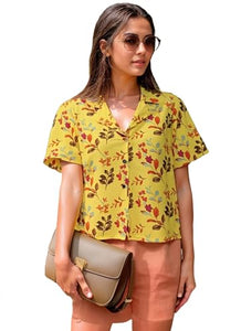 Anni Designer Women'S Tunics Tops Rayon Viscose Printed Short Shirt For Women (Anthem Yellow_S_Yellow_Small),Yellow,S
