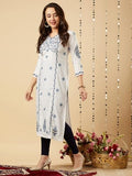 Anni Designer Women'S Cotton Blend Chikankari Embroidered Straight Kurta (Ekachith White_L_White_Large),White,L,Cotton Blend,Regular,