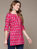 Anubhutee Pink Floral Print Straight Short Cotton Kurti For Women Pink Xl