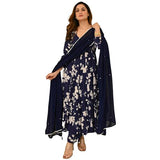 Gosriki Women'S Rayon Blend Printed Anarkali Kurta With Pant & Dupatta (Kanodiya Blue-Gs_S_Blue_Small),Blue,,B0DRNNH31G