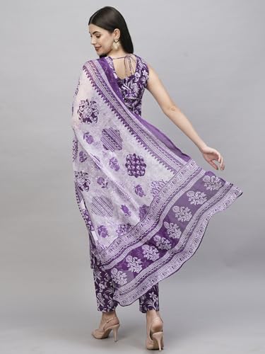 Anni Designer Women'S Rayon Blend Straight Printed Kurta With Pant & Dupatta (Ball-Purple-Rkg_S_Purple_Small),Purple,S,Rayon Blend,BALL-RKG_1461,