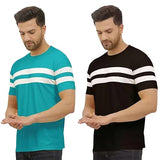 Lookmark Men'S Combo Cotton Blend Sky Blue & Black Color Printed Striped Polo Tshirt(Mt04-Mt10),Sky Blue-Black36Apparel,2XL
