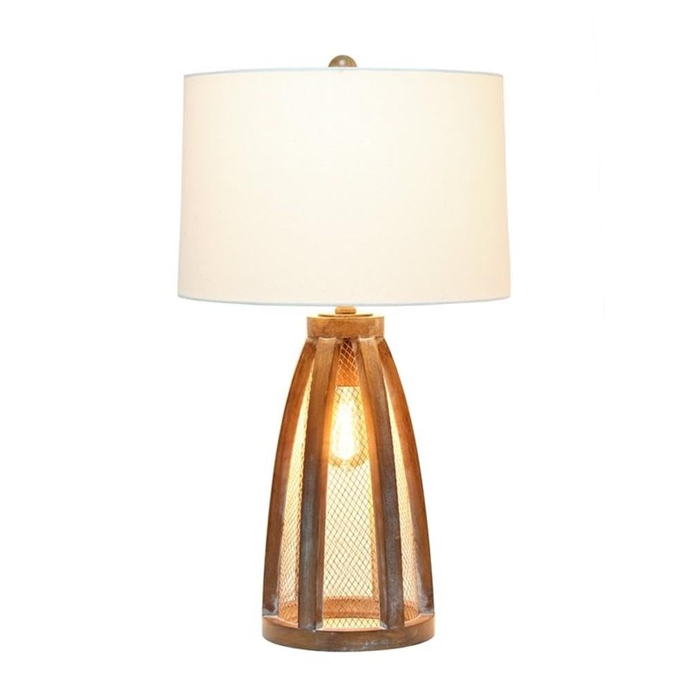 Alltherages Lalia Home Wooded Arch Farmhouse Table Lamp With White Fabric Shade - Old Wood