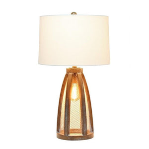 Alltherages Lalia Home Wooded Arch Farmhouse Table Lamp With White Fabric Shade - Old Wood