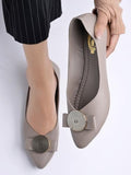 Shoetopia Women'S Grey Ballet Flats Textured Slip-On Bellies With Decorative Bow & Gold Button | Elegant Casual & Office Eu38,Grey,5,B0CVBDXCNP