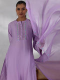 Libas Womens Yoke Design Silk Blend Straight Kurta With Trousers And Dupatta Lavender 2Xl