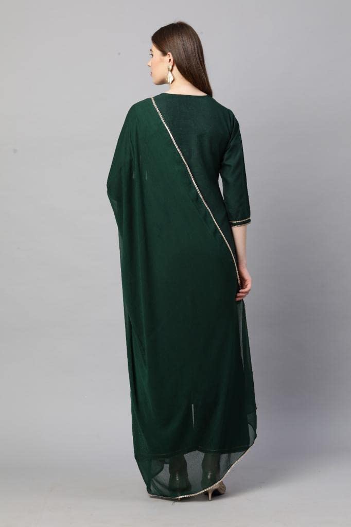 Gosriki Women'S Ruby Cotton Solid Straight Kurti With Palazzos & Dupatta Set (Label Green_S-Go_Green_Small),Green,,B09Q11MC84