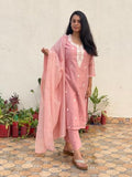 Anni Designer Women'S Cotton Blend Straight Embroidered Kurta With Pant & Dupatta (Yearend Pink_M_Pink_Medium),Pink,M,Cotton Blend,Regular,