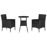 Vidaxl 3 Piece Patio Bistro Set - Black Poly Rattan Outdoor Furniture With Cushions, Powder-Coated Steel Frame, Sturdy Tabletop & Comfortable Design For Patio, Garden & Deck
