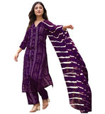 Gosriki Women'S Rayon Viscose Straight Bandhej Printed Kurta With Pant & Dupatta (Baghira Begani-Vks02-Gs_M_Begani_Medium),Begani,,B0F8QCJJNN