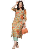 Gosriki Women'S Cotton Blend Straight Printed Kurta With Pant (Tinka Pista-Nw-Gs_M_Pista_Medium),Pista,,B0CTXGTXT6
