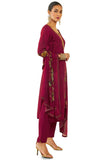 Soch Womens Maroon Silk Blend Suit Set With Floral Print And Hand Embroidery Maroon Xl
