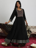 Libas Black Viscose Rayon Yoke Design Kurta Sets For Women Black M