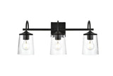 Living District Avani 3-Light Iron & Glass Bath Sconce In Black And Clear