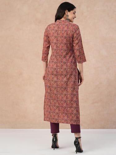 Anni Designer Women'S Cotton Blend Straight Printed Kurta With Pant (Titta Maroon_Xl_Maroon_X-Large),Maroon,XL,Cotton Blend,Regular,
