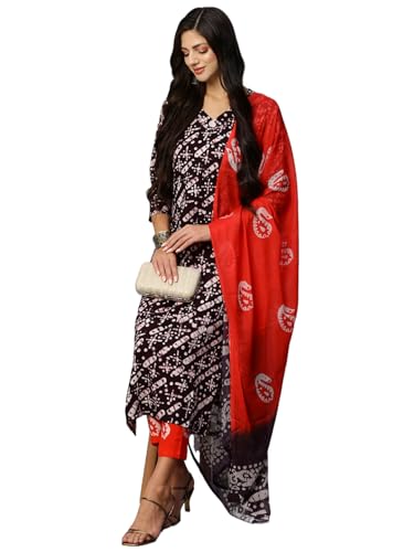 Anni Designer Women'S Cotton Blend Printed Straight Kurta With Pant & Dupatta (Sukar-Blue_Xl_Blue_X-Large),Blue,XL