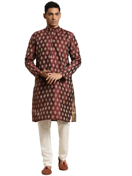 Sojanya (Since 1958 Men'S Silk Blend Maroon & Gold Booti Jacquard Only Long Kurta