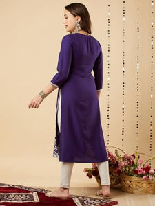 Anni Designer Women'S Cotton Blend Chikankari Embroidered Straight Kurta (Chndru Violet_Xl_Violet_X-Large),Violet,XL,Cotton Blend,Regular,