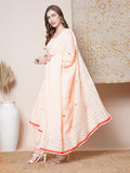 Gosriki Women'S Rayon Blend Straight Hand Block Printed Kurta With Pant & Dupatta (Ragsri Peach-Vks03-Gs_M_Peach_Medium),Peach,,B0DGQQQ24J