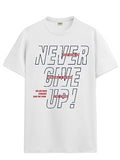 Adro Never Give Up Printed T-Shirt For Men - 100% Cotton, Regular Fit, Soft Breathable Fabric. (Rn23-M-Nvr-Wh_White_M)