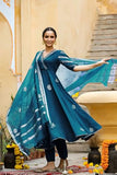 Anni Designer Women'S Rayon Blend Anarkali Printed Kurta With Pant & Dupatta (Berlin Kerosin-Vks01_S_Dark Blue_Small),Dark Blue,S,Rayon Blend,Anarkali,