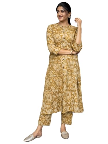 Gosriki Women'S Rayon Blend Straight Printed Kurta With Pant (Malvina Mustard-Gs_Xxl_Mustard_Xx-Large),Mustard,2,B0DFPH59HF