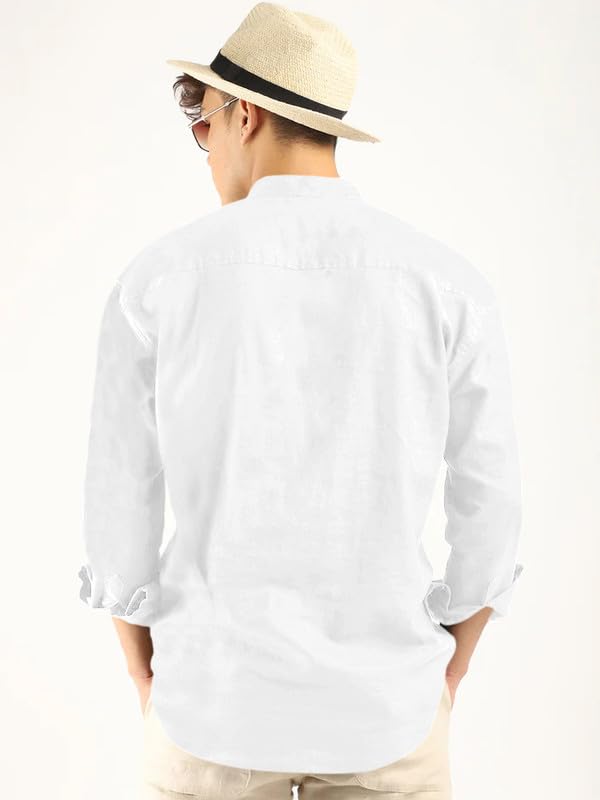 Royalscout Men'S Cotton Polyester Blend Solid Regular Fit Full Sleeve Short Kurta White White Xl Jm_Button_White_Xl