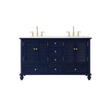 Elegant Decor Rhodes 60 Coastal Solid Wood Double Bathroom Vanity In Blue
