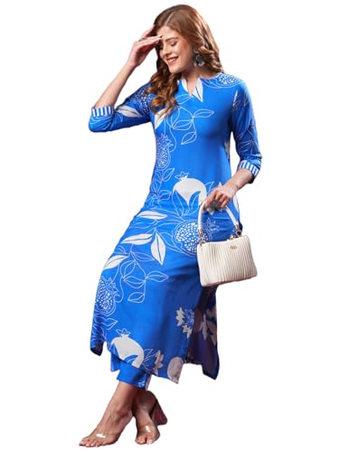 Gosriki Women'S Rayon Blend Straight Printed Kurta With Pant (Anaar-Blue-Vks03-Gs_Xl_Blue_X-Large),Blue,,B0D9YTPTKG