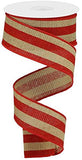 Craig Bachman Vertical Striped Linen Ribbon - 1.5 Wired Edge, 10 Yards (Beige, Red), 100% Polyester, Special Occasions, Crafting