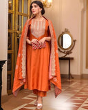 Gosriki Women'S Rayon Viscose Embroidered Straight Kurta With Pant & Dupatta (Puneeta Orange-Vks02-Gs_Xl_Orange_X-Large),Orange,,B0F8QB1WZB
