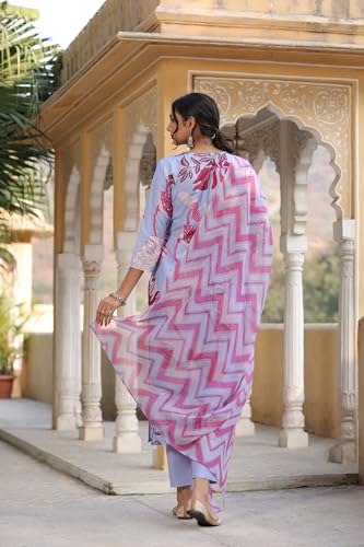 Anni Designer Women'S Cotton Blend Straight Printed Kurta With Pant & Dupatta (Sohini Wine-Nw_L_Wine_Large),Wine,L,Organza,Regular,