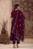 Gosriki Women'S Rayon Blend Anarkali Solid Kurta With Pant & Dupatta (Nirmooha Wine-Vks01-Gs_L_Wine_Large),Wine,,B0DG31131G