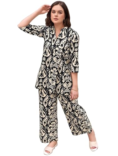 Gosriki Women'S Cotton Blend Mid Thigh Printed Co-Ord Set (J111 Black Co-Ord-Nv-Gs_Xl_Black_X-Large),Black,,B0D2PBCCP8
