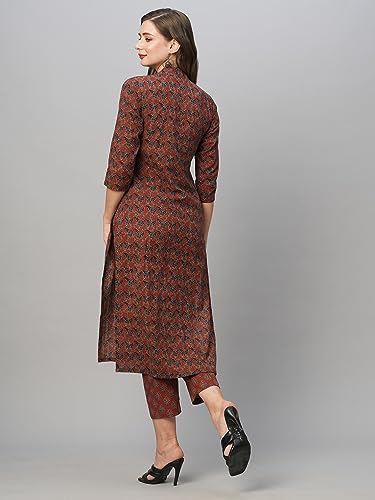 Gosriki Women'S Cotton Blend Straight Printed Kurta With Pant Set (Swami-Maroon-Gs_Xl_Maroon_X-Large),Maroon,,B0CFFF3KTG