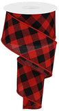 Diagonal Plaid Check Wired Edge Ribbon - 10 Yards (Red, Black, 2.5)