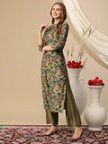 Anni Designer Women'S Cotton Blend Straight Printed Kurta With Pant (Bbcom Green-Nj_S_Green_Small),Green,S,Cotton Blend,Classic,Kurta