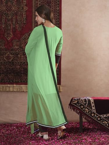 Anni Designer Women'S Rayon Viscose Straight Solid Kurta With Pant & Dupatta (Panai Mint_Xl_Light Green_X-Large),Light Green,XL,Rayon,Casual,