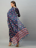 Anni Designer Women'S Cotton Blend Straight Printed Kurta With Pant & Dupatta (Jdp Blue-Kbv_M_Blue_Medium),Blue,M,Cotton Blend,Regular,Kurta, Scarf