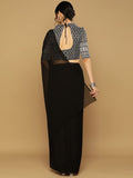 Satrani Womens Knit Pure Georgette Saree (2629S102N_Black)