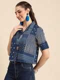Toplot Crop Shirt For Women With Collared V Neck (Crop-Shirt-5153-Navy-S),Navy,,B0CVV2SM71