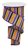 Horizontal Stripe Wired Edge Ribbon, Light Beige Purple Orange Black - 2.5 Inches x 10 Yards (30 Feet)