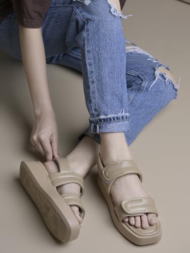 Shoetopia Smart Casual Beige Sporty Sandals For Women & Girls /Eu38,Beige,5,B0FF3FL5FC