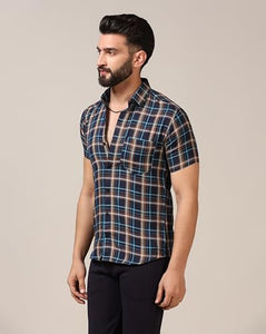 Toplot Men'S Regular Fit Casual Shirt Checks Design With Spread Collar & Half Sleeves (Chex-Shirt-5177-Mustard-Xxl),Mustard,2,B0CYGPHDBR