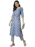 Anni Designer Women'S Cotton Blend Straight Printed Kurta With Pant (Funnu Blue New_L_Blue_Large),Blue,L