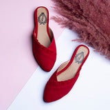Shoetopia Women'S Redfrill Mules Stylish Slip-On Flats With Pointed Toe & Ruffle Detailing For Casual Eu40,Red,7,B0BSC85PKV