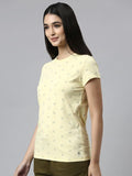 Enamor Essentials Short Sleeve Round Neck Slim Fit Stretch Cotton Lounge Tshirt For Womens-E247 (E247_Lemon Cream Deer Aop_M)